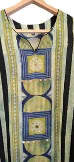 Pretty Ajrakh Mul silk kurta pant in green