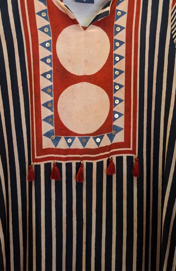 Pretty Ajrakh Mul silk kurta pant in red