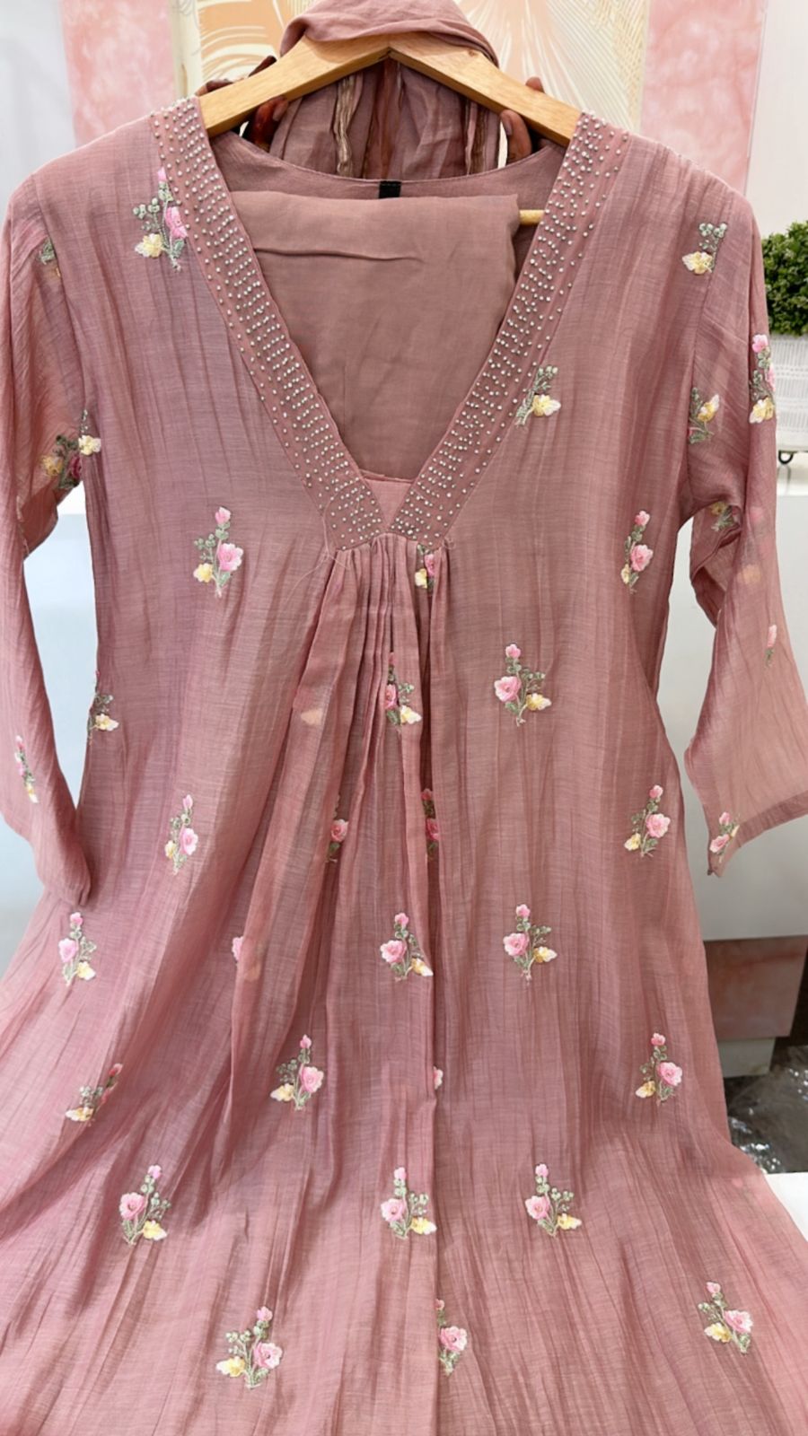 Premium Mul Chanderi suit set with beautiful embroidery