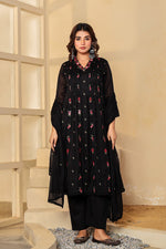 Super pretty Mul cotton embroidered full suit in black