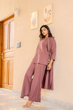 Designer cotton jacket pattern co ord set in purple