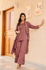 Designer cotton jacket pattern co ord set in purple