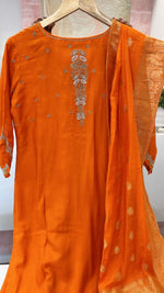 Pretty dola silk handwork suit with designer back in orange