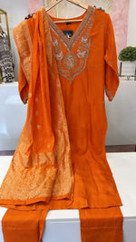 Pretty dola silk handwork suit with designer back in orange