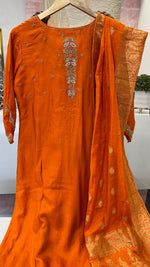 Pretty dola silk handwork suit with designer back in orange