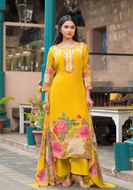 Pure crepe embroidered A lime suit set