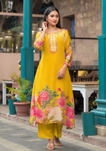 Pure crepe embroidered A lime suit set