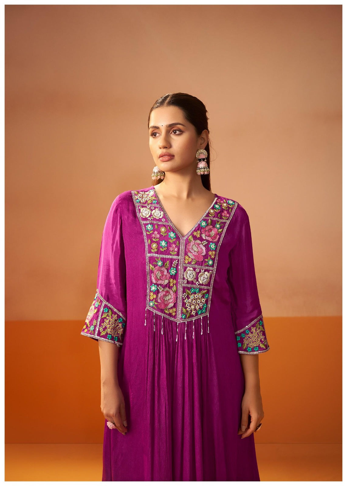 Pretty chinon embroidery suit set