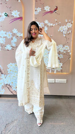 Cut work appliqué premium chinon suit set