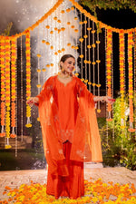Restock on high demand ! Cut work dupatta mocca silk palazzo suit set in orange