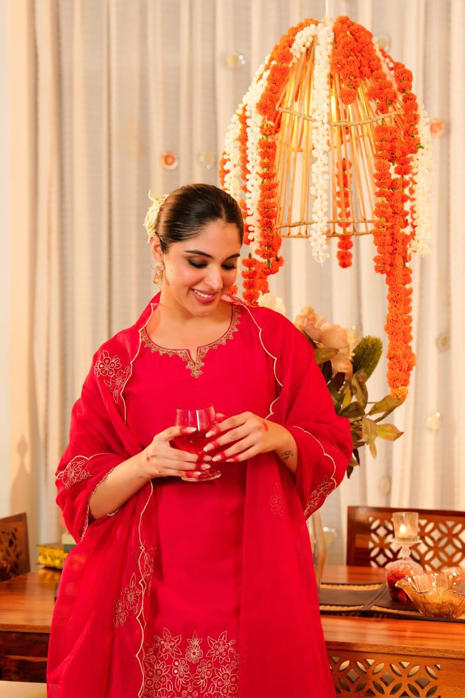 Restock on high demand ! Cut work dupatta mocca silk palazzo suit set in pink