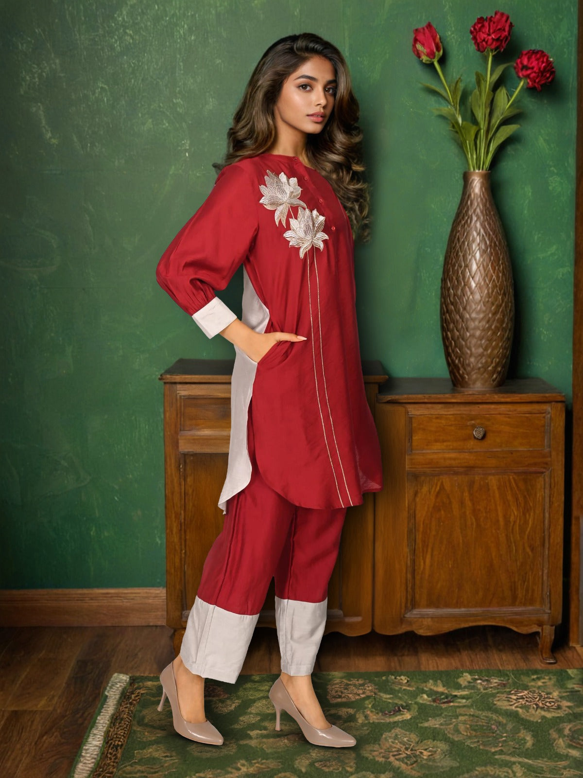 Appliqué work Zari detailing Co ord set