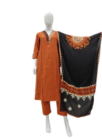 Smart appliqué work dupatta cotton set in orange