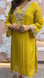 Super smart designer pure chinon tulip pant co ord in yellow