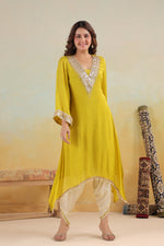 Super smart designer pure chinon tulip pant co ord in yellow