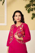 Navratri special! Pure cotton detachable jacket real mirror kurta pant in pink