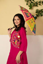 Navratri special! Pure cotton detachable jacket real mirror kurta pant in pink
