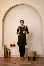 Navratri special! Pure cotton detachable jacket real mirror kurta pant in black