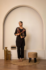 Navratri special! Pure cotton detachable jacket real mirror kurta pant in black