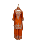 Heavy chinon cut work embellished palazzo suit set