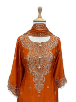 Heavy chinon cut work embellished palazzo suit set