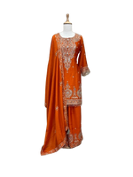 Heavy chinon cut work embellished palazzo suit set