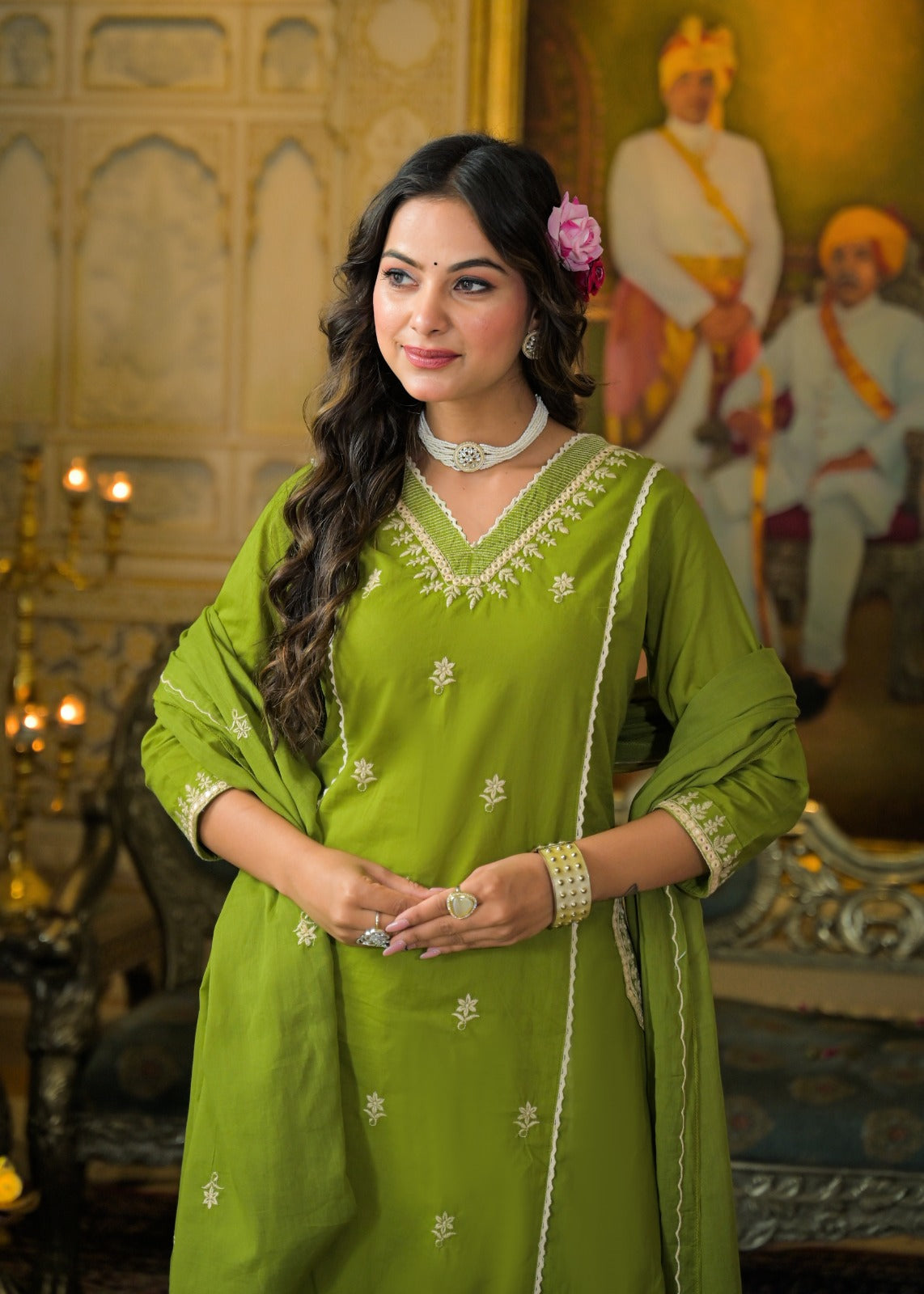 Pure cotton embroidered designer pocket suit set