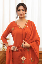 Pretty embroidered Chanderi suit set in rust