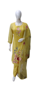 Appliqué work yellow colour full suit set