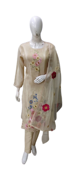 Appliqué work beige colour full suit set