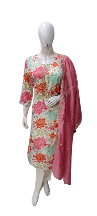 Pure soft Mul silk Zari detailing full suit set