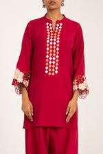 Appliqués work pretty muslin co ord in red