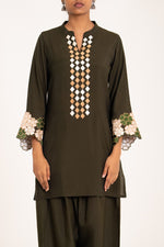 Appliqués work pretty muslin co ord in green