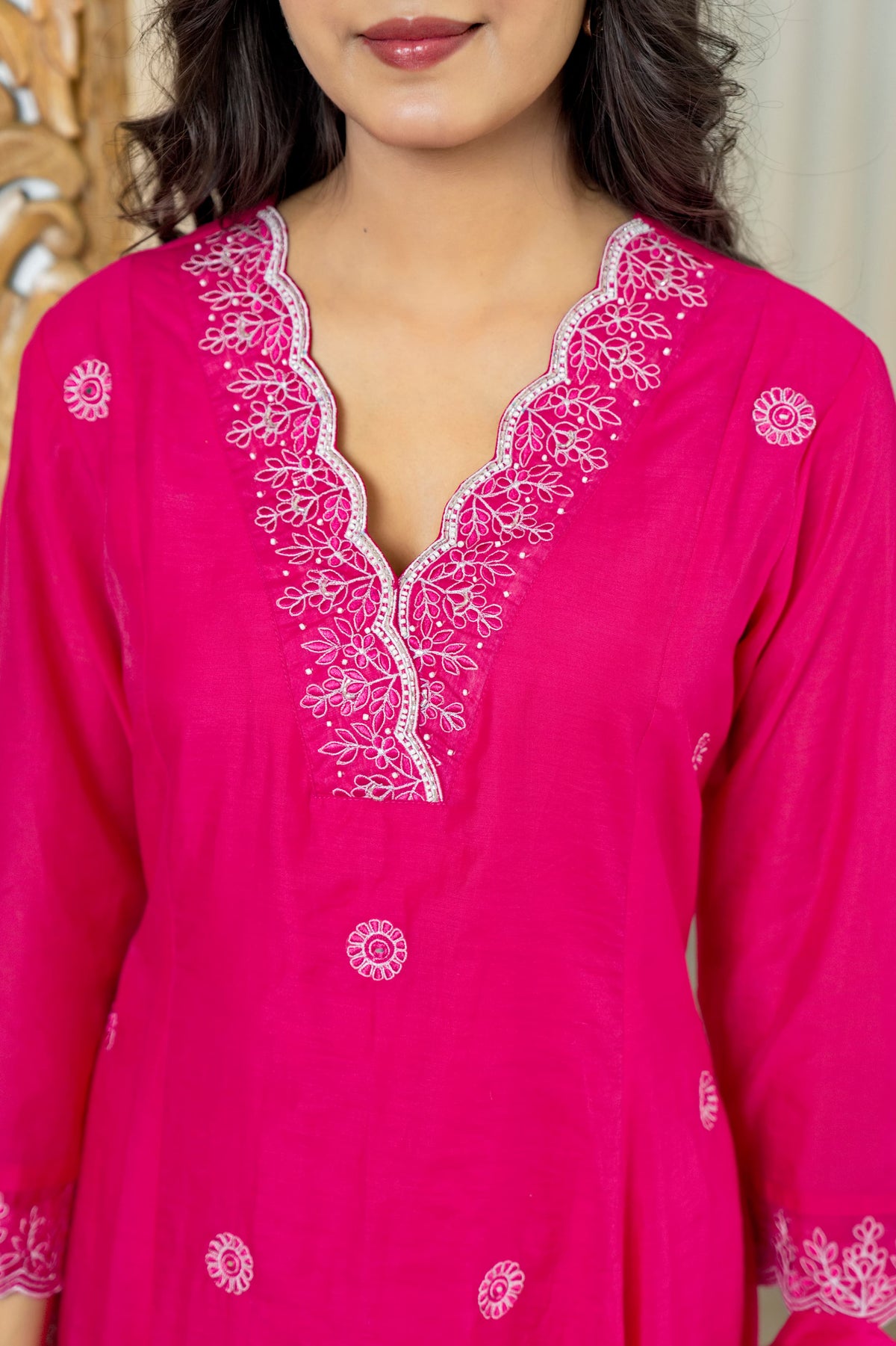 Mul Chanderi embroidered Anarkali suit set