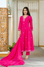 Mul Chanderi embroidered Anarkali suit set