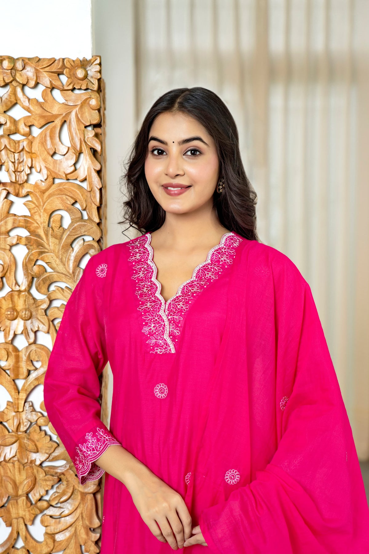 Mul Chanderi embroidered Anarkali suit set