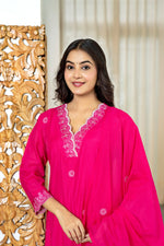 Mul Chanderi embroidered Anarkali suit set