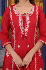Pure cotton red embroidered suit set