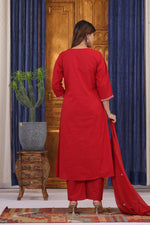 Pure cotton red embroidered suit set
