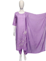 Pretty embroidered bemberg silk suit set in purple