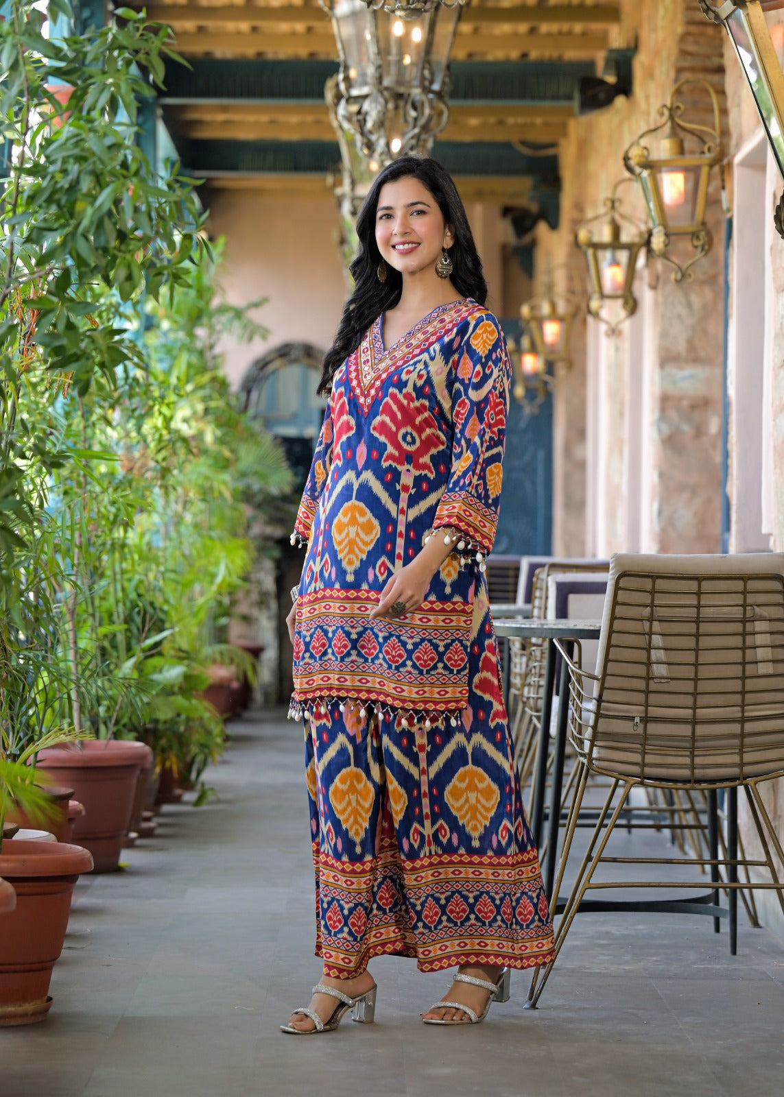 Pure crepe Ikkat lining co ord set