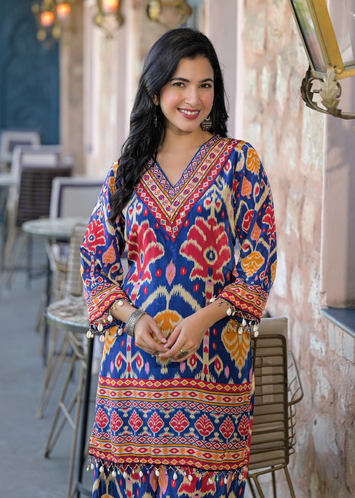 Pure crepe Ikkat lining co ord set