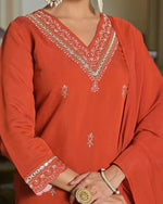 Chanderi silk V neck full suit set