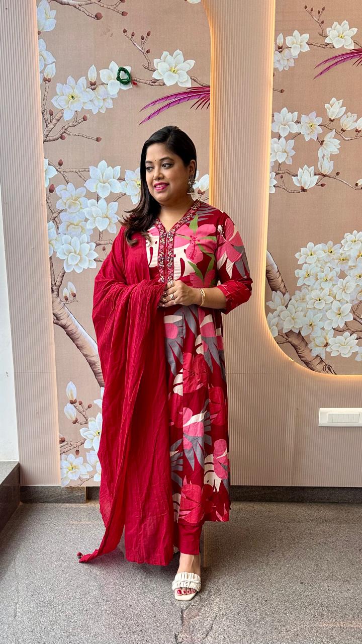 Pure cotton Anarkali full suit set