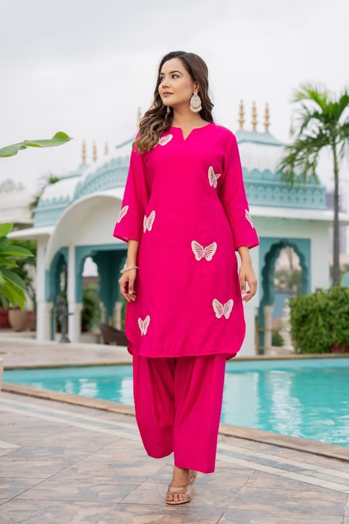 Wow Mul Chanderi embroidered farshi salwar suit set