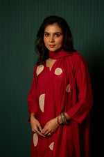 Pure bemberg muslin embroidered moon suit set in red