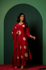 Pure bemberg muslin embroidered moon suit set in red