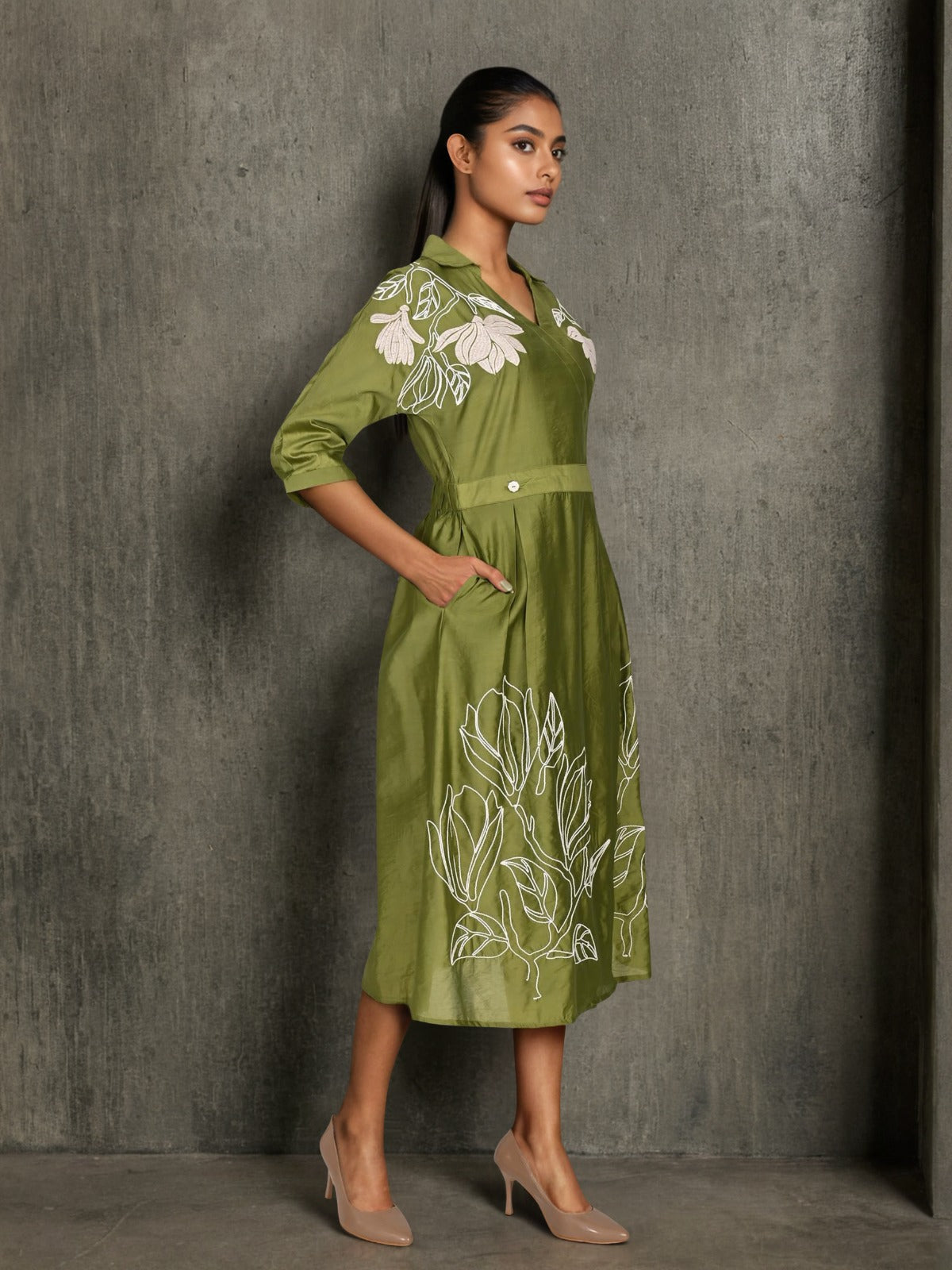 Viscose Chanderi silk embroidered one piece