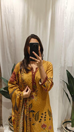 Pure Mul silk Kalamkari suit set in yellow
