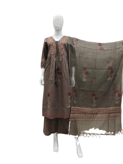 Pure cotton front n back block printed paired with Kota doria dupatta
